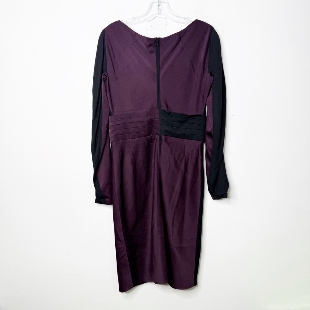 ZAC POSEN | Silk Black & Plum Purple Colorblock V-Neck Sheath Dress Sz. 10 - Picture 4 of 4
